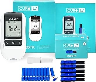 CURO-L7 Professional Grade Blood Cholesterol Testing with Home KIT - All-in-One Test Device, Test Strips 5ea, Lancets, and EziTube Rod Included
