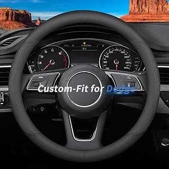 Custom-Fit for Dodge Steering Wheel Cover, Premium Leather Car Steering Wheel Cover with Logo, Non-Slip, Breathable, for Dodge Accessories (B-Style,for Dodge)
