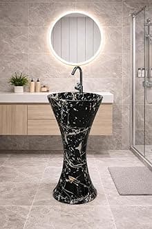 Ceramic Designer Premium One Piece Pedestal Wash Basin, Free Standing Wash Basin Bowl Sink Round For Living Room & Bathroom Pedestal Basin (PD-10)