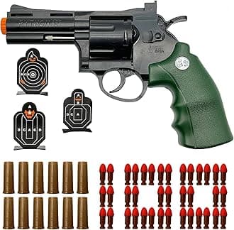 Dreamplay Soft Bullets Revolver Toy Gun, Realistic Foam Blasters Revolver Shooting Game Role-Playing Props Gifts for Adults Children with 12 Shells 100 Bullets and 3 Targets (Green)
