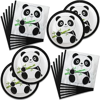 40PCS Boao Panda Party Supplies,Panda party Tableware Including Paper Cake Plates and Napkins for Birthdays Party Kids and Baby Shower