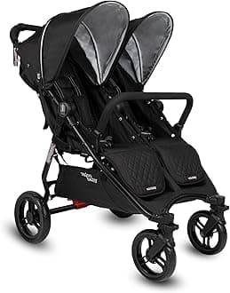 Valco Baby Slim Twin Stroller 2024 (Licorice) - Lightweight Double Stroller Side by Side, Compact Fold, Toddler Twin with Large SPF50 Canopy, Adjustable Footrest, and Reclining Seats