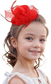 Tea Party Hat Fascinators - Red Mini Top Derby Fascinator Small Kentucky Hats with Clip, 20s 50s Church Tea Party Hair Accessories with Flower and Feather for Women Ladies Girls