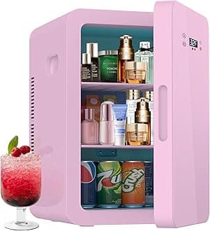 22L Mini Fridge with Temperature Control, Compact Skincare Fridge Rapid Cooling, Portable Personal Cooler Fridge for Bedroom, Cosmetics, Office Desk and Car, Dual-Core (Pink)
