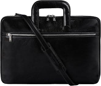 Time Resistance Slim Leather Briefcase - Italian Handmade Leather Computer Bag - Briefcase for Men and Women - Laptop Bag