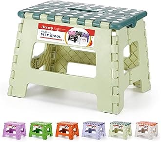 ACSTEP 9 Inch Folding Step Stool 300 LB Capacity Plastic Foldable Step Stools for Kids and Adults, Folding Stool Suitable for Kitchen, Stepping Stool with Handle Bicolor Green Small Step Stool 1PC