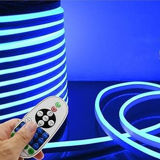 LED NEON Light, IEKOV™ AC 110-120V Flexible LED Neon Strip Lights, 120 LEDs/M, Dimmable, Waterproof 2835 SMD LED Rope Light + Remote Controller for Party Decoration (32.8ft/10m, Blue)