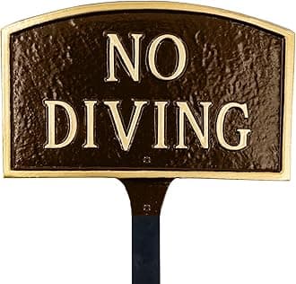 No Diving Small Arch Statement Plaque with Lawn Stake - Oil Rubbed/Gold