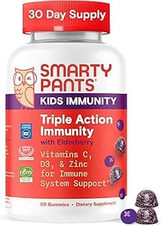 Kids Immunity Elderberry Gummies: Kids Immune Support Supplement, Vitamin C, Vitamin D, Vitamins B6 & B12 and Zinc, Gluten Free, Elderberry Flavor, 60 Count (30 Day Supply)
