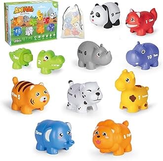 Jetbotell Learning Toys for 2 3 4 Year Old, 20 Pcs Number Matching Game with Digital English, 10 Different Animal Figures, Preschool Activities Montessori Fine Motor Toys for Toddlers Kids