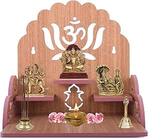 Fully Handmade Beautiful Wooden Home and Office Temple/Pooja Mandir(28 x 28 x 26 cm) (Light Brown 1)