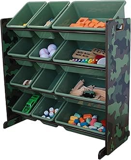 Humble Crew Kids Toy Storage Organizer with 12 Plastic Bins, Camo – Removable Bins for Playroom, Bedroom, Toddler Furniture for Boys and Girls Ages