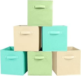 ShellKingdom Storage Bins, Foldable Fabric Storage Cubes And Cloth Storage Organizer Drawer For Closet And Toys Storage, 6 Pack (Beige+Green+Mint Green)