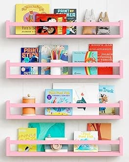 Forbena Large Kids Bookshelves for Girls Room Set of 4, Floating Book Shelves for Baby Girl Nursery Wall Deocr, 24 Inches Long Wall Mounted Bookshelf for Toddler Kid Child Teens Bedroom (Pink)