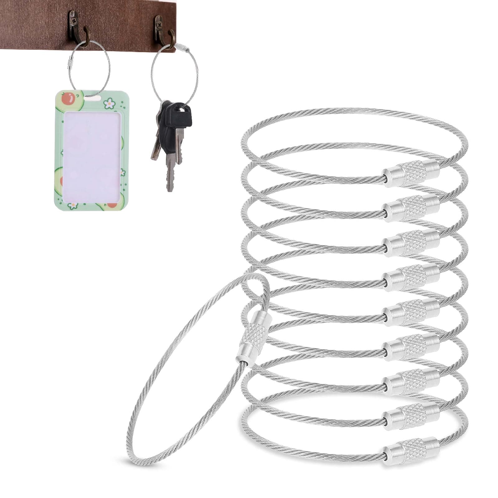 10Pcs Wire Keychain Stainless Steel Keychains,25Cm*1.5Mm,Cable Key Chain,Wire Rope Keychain for Home,Suitable for Hiking, Hanging Luggage Tags, Keys and ID Tag