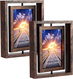 EXYGLO 2 Pack 5x7 Rustic Rotating Floating Picture Frames, Photo Frames for Vertical or Horizontal Tabletop Display, Brown
