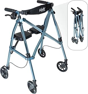 Able Life Comfortably Independent Space Saver Rollator, Lightweight Folding Mobility Rolling Walker for Seniors and Adults, 6-inch Wheels, Locking Brakes, and Padded Seat with Backrest, Cobalt Blue