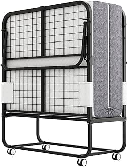 Folding Bed with Mattress for Adults, Rollaway Bed with Memory Foam Mattress, Space Saving Foldable Bed Twin Size 75" x46'' Fold up Bed for Guest