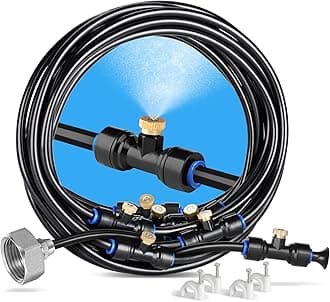 HOMENOTE Misting Cooling System, 26FT (8M) Misting Line + 7 Brass Mist Nozzles + Brass Adapter(3/4") Outdoor Mister for Patio Backyard Garden Greenhouse