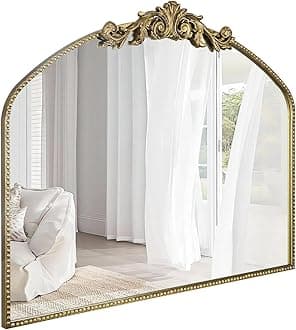 AIXI HOME Vintage Gold Arched Mirror 40"X31", Antique Baroque Mantel Wall Mirror with Ornate Metal Frame for Entryway/Fireplace/Living Room/Hallway/Bathroom/Bedroom