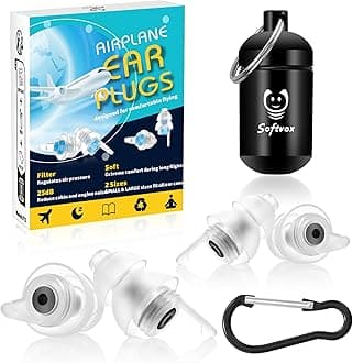 Airplane Ear Plugs 2 Pairs, Prevent Discomfort Pressure Equalizing Earplugs, Flying Travel Essentials, 100x Reusable Flight Plane Earbuds for Adults Kids 12+, 2 Sizes, 25 dB Noise Reduction