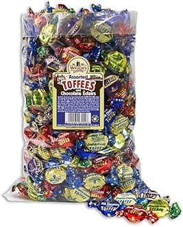 Walkers' Nonsuch Assorted Toffees & Chocolate Éclairs | 5.51 lbs (2.5kg) Bulk Bag | Contains English Creamy, Milk & Dark Chocolate Covered, Banana Split & Milk Toffees | Traditional British Candy