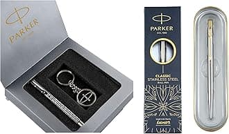 Parker Vector Roller Ball Pen with Free Key Chain Moments Classic Gold Trim Ball Pen (Silver)