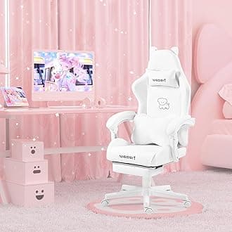 White Dog Gaming Chair with Footrest, Ergonomic Cute Gamer Chair for Girls and Women, Comfortable Desk Computer Chair Adults Teens