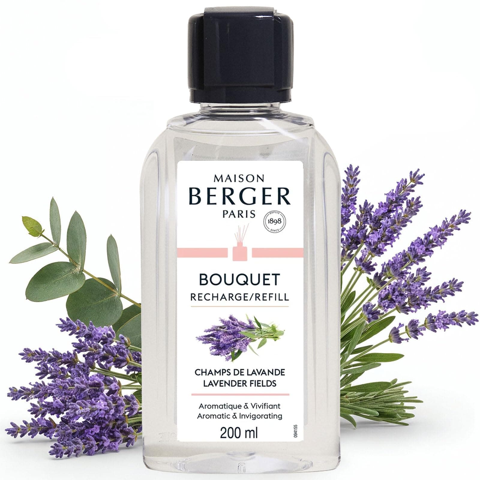 Maison Berger – Reed Diffuser Refill Lavender Fields – Home Fragrance Refill for the Home 200 ml – Made in France – Long-Lasting, Gentle and Continuous Diffusion