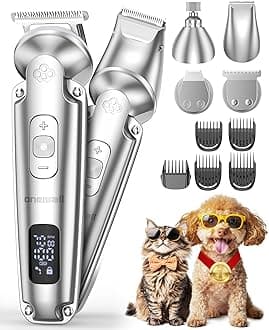 Dog Clippers and Dog Paw Trimmer and Nail Grinder with Low Noise,Dog Grooming kit Suitable for All Hair Types,Waterproof Dog Shaver Supplies for Dogs