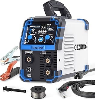 AZZUNO 135 Amp MIG Welder, 3 in 1 Multiprocess Welder 110V Flux Core Welder Flux MIG/Lift TIG/Stick Welding Machine Synergic Control IGBT Inverter Welder (volts, 110)