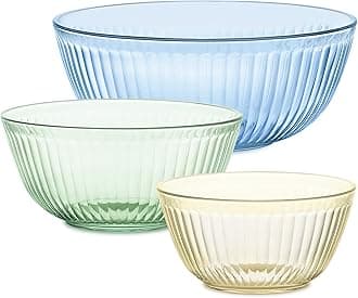 Pyrex Colors Tinted 3-PC, Unlidded Small/Medium/Large Glass Mixing Bowls, Nesting Space Saving Set of Bowls For Prepping and Baking, 1.3QT, 2.3QT & 4.5QT