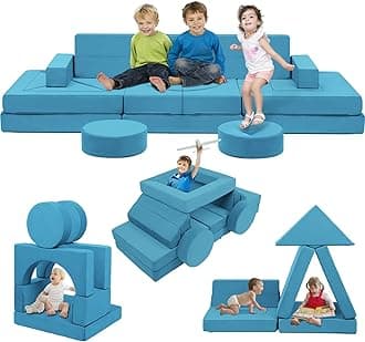 Edbuosy 22Pcs Modular Kids Play Couch - Kids Couch for Playroom Bedroom Living Rooms 500+DIY Creativing Couch for Inspiring Child Versatile, Large Modular Couch Children Convertible Sofa Foam Couch