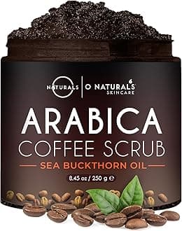 O Naturals Coffee Arabica Exfoliating Dead Sea Salt Body Scrub. 100% Natural Detoxifying, Battles Cellulite, Wrinkles, Stretch Marks & Varicose Veins. Enriched w/Sea Buckthorn. Vegan 250 ml