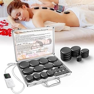 AICNLY Hot Stones Massage Set with Temperature Adjustment-20 Pcs Basalt Hot Stones with Heater Kit, Professional Massage Tool for Spa-Lymphatic Drainage, Relieve Tension and Muscle Pain