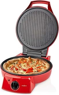 Nedis 12" Electric Pizza Maker & Table Top Grill, Indoor Portable Pizza Oven with Non-Stick 30cm Plates, 3 Heat Settings, Max 230°C - Retro Red