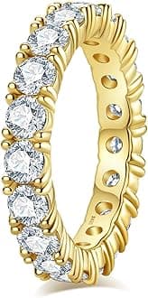 Idocare Moissanite Wedding Band 4ct/2.1ct D Color VVS1 Round Cut 14K Yellow Gold Plated 925 Sterling Silver Eternity Band Rings for Women