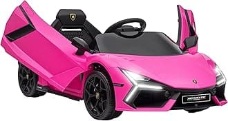 Qaba Lamborghini Revuelto Licensed 12V Kids Electric Car, Battery Powered Ride on Car with Hydraulic Doors, Remote Control, Transport Wheels, Spring Suspension, Music, Lights, 3 Speeds, Pink