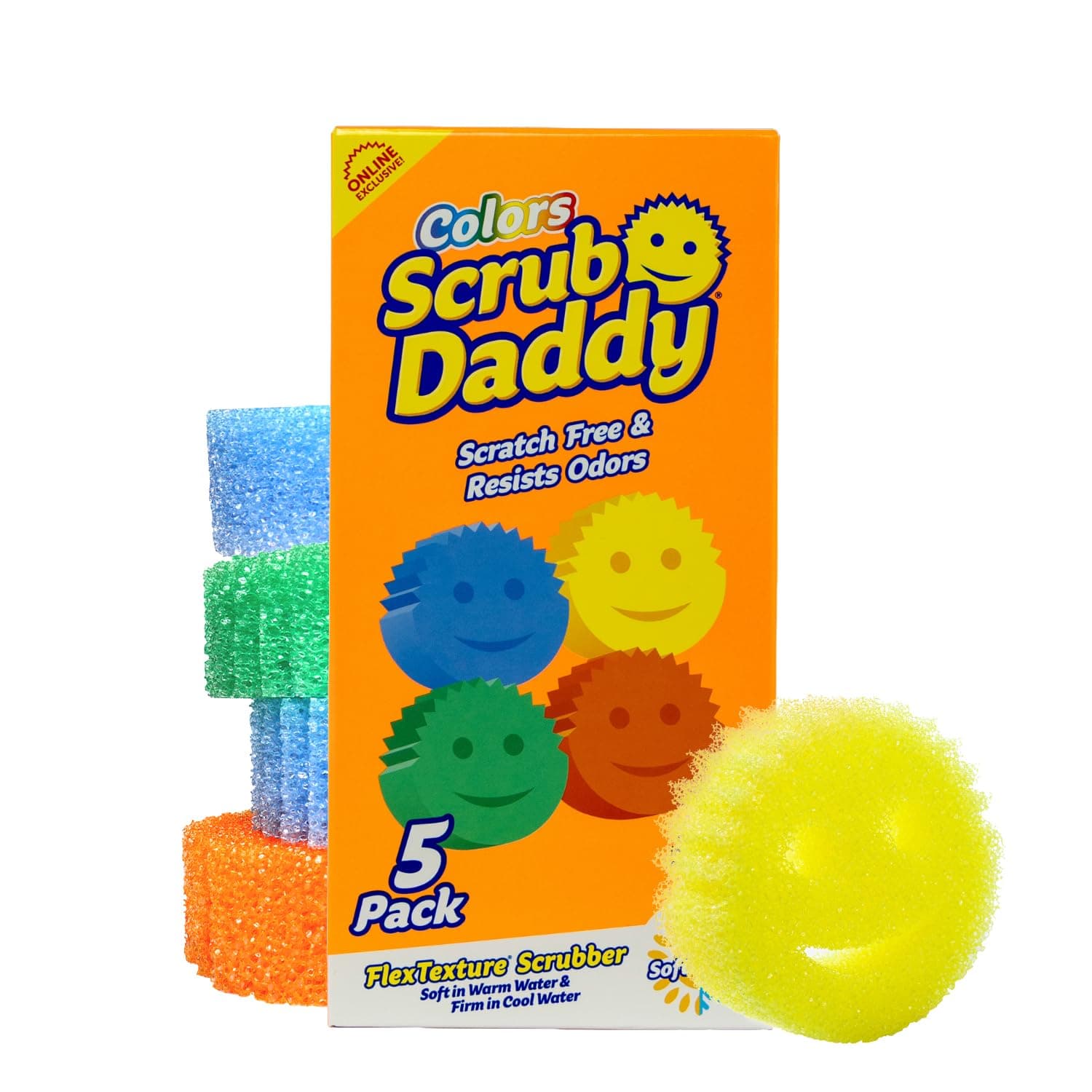 Scrub Daddy Scratch-Free Multipurpose Kitchen Sponges - Bulk Dish Sponges for Kitchen, Bathroom, Household Cleaning & More - Made with BPA-Free Polymer Foam (5 Count)