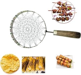 Mini Tandoor Gas Grill For Home Kitchen | Barbeque Net, Gas Stove Grill Jali With Handle | Brinjal Roaster For Gas | Lpg Gas Saver Jali - Pack Of 1 (Diameter 13.5 Cm), Free Standing