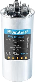 35+3 MFD uf 370 or 440 Volt Dual Run Round Capacitor Replacement Part by Blue Stars - Exact Fit for Condenser Straight Cool Heat Pump Air Conditioner AC Motor - Replaces USA2226BA 97F9472 C3353R
