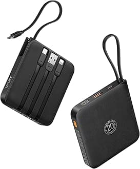 VRURC Portable Charger with Built-in Cable, 10000mAh 22.5W Fast Charging USB C Battery Pack, Cell Phone Power Bank for iPhone 17 16 15 Samsung Galaxy S25 S24 S23 Series Android Tablet, Black(1 Pack)