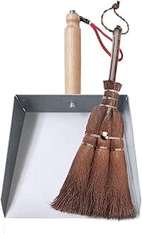 Mini Metal Dustpan and Brush Set, Natural Bristle Palm Broom, Stainless Steel Pan, Heat-Safe for Fireplace Ash Cleaning, Anti-Static, Eco-Friendly