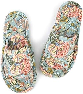 Floral Velvet House Slippers for Women, Lightweight Open Toe Washable Portable Foldable Comfortable Guest Hotel Travel Airplane Spa Slippers