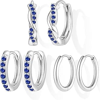 14K Gold Plated Huggie Hoop Earrings for Women, Small Sterling Silver Earring Set Hypoallergenic Cartilage Helix Stacks, Mini Dainty Cute Trendy Birthstone Jewelry Gift for Multiple Piercings