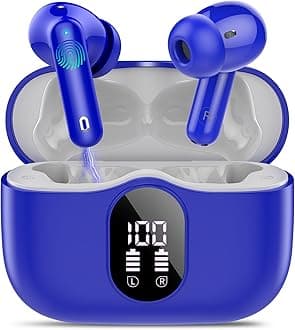 Btootos Wireless Earbuds, Bluetooth 5.4 Headphones Bass Stereo, Ear Buds with Noise Cancelling Mic, IP7 Waterproof in Ear Earphones, 36H LED Display Bluetooth Earbuds for Laptop Pad Phones, Navy Blue