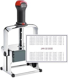 MaxMark Super Heavy Duty Date Stamp with 12-Line Custom Text, Self Inking Date Stamp - 6114 - Choose from Many Font and Color Options