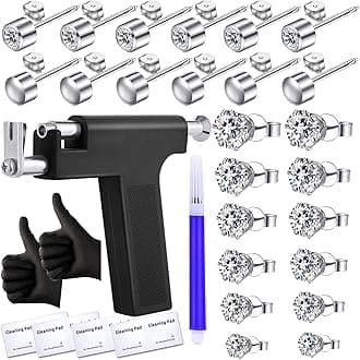 Self Ear Piercing Gun Kit with 12 Pairs of CZ Ear Stud Piercing Tools with Multi-Purpose Ear Gun for Salon and Home Use