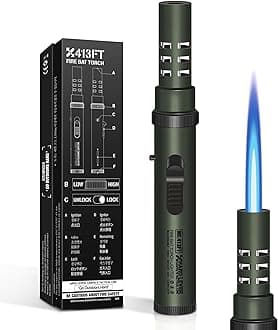 - Camping Torch Lighter Butane Refillable, Windproof Lighter with Fuel Guage, Adjustable Jet Flame Butane Lighter for Adventure Hiking Candle Campfires BBQ Lighters Gift for Man(Without Fuel) Green