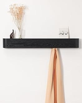 Kazai. Wall-Mounted Coat Rack 'Toke' - Modern Design Coat Rack with Hidden Wall Hooks - Solid Wood Veneer Panel Coat Hanger - Oak, BlackThe Forest Stewardship Council